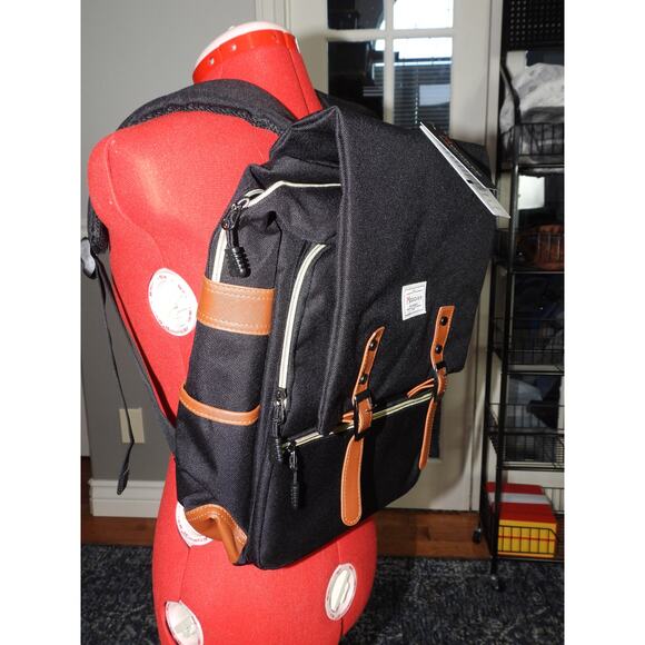 Modoker Vintage Laptop Backpack – Black with Brown Trim - Picture 4 of 6